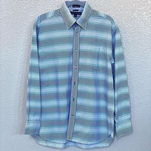 NWOT Tommy Hilfiger ' 80s 2 ply fabric ' blue striped longsleeve shirt, M